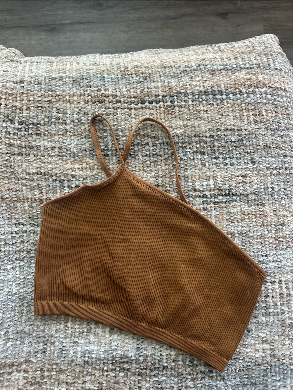 Aerie Ribbed Asymmetrical Brown Crop Tank